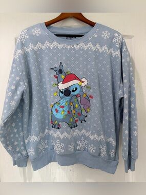 Stitch Holiday Light-Up Blue Crewneck Sweater XL